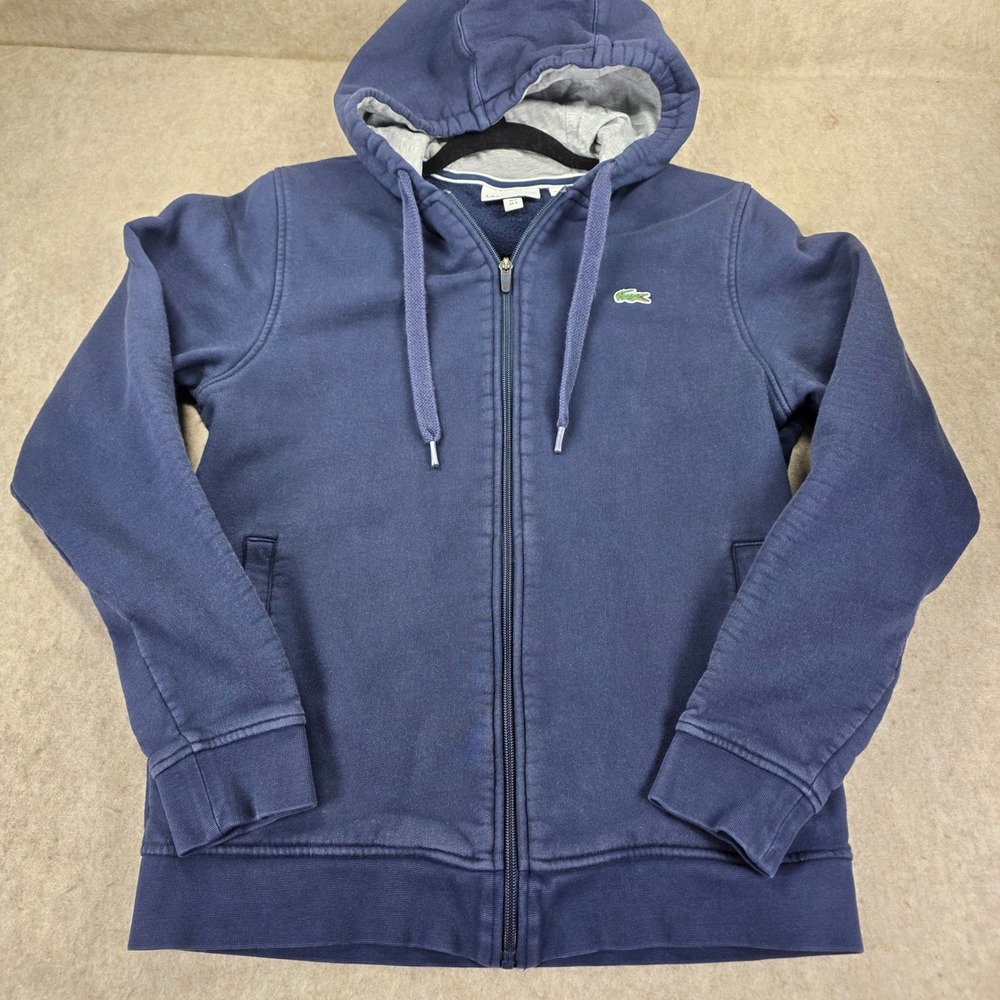 Lacoste Sport Mens Full Zip Hoodie Navy Blue Fleece Sweatshirt Size US S FR 3